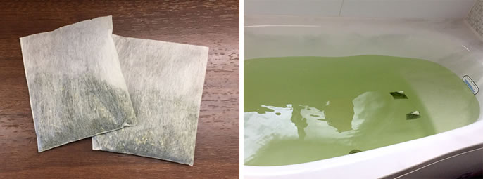 天然茶葉100%の京煎茶の入浴用ティーパック